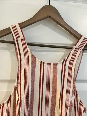 American Eagle Linen Blend Jumper Dress Cream Red Size M thumbnail 2