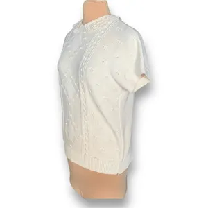 Vintage Cream Knit Sweater Peter Pan Collar‎ Cottagecore Lace Trim Romantic Boho thumbnail 5
