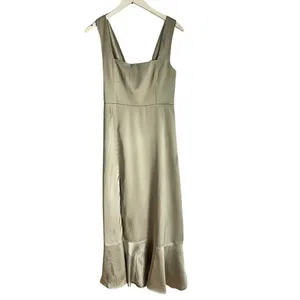 Show me Your Mumu Claire Midi Bridemaids Dress Moss Green Luxe Satin Waist Tie M thumbnail 2