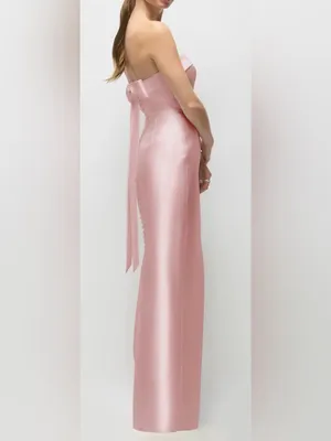NEW Alfred Sung Eliza Bow Back Strapless Ballet Pink Satin Column Gown SZ 2 thumbnail 3