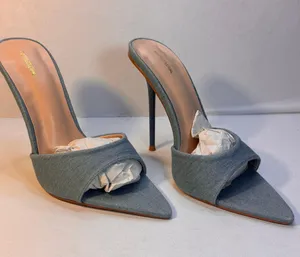 Pretty Little Thing Denim Heel Mule Sandals casual classic summer party style thumbnail 1