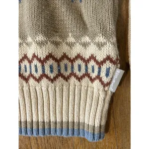 Woolrich Womens Fair Isle Quarter Zip Sweater Blue Cream Ramie Cotton Size M thumbnail 2