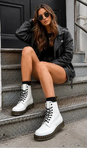 Dr. Martens women White Leather Lace-Up Combat Boots US 7 thumbnail 1