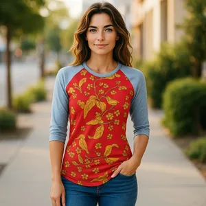 LuLaRoe Randy‎ Floral Raglan Baseball Tee Red Gold Gray 3/4 Sleeve XS NWT thumbnail 3