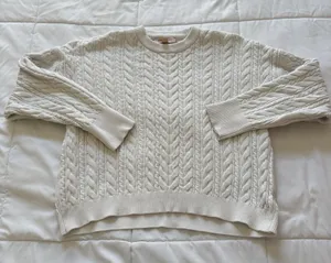 Womens Large‎ White Cable Knit Sweater Feminine Dainty Romantic Coquette Whimsy thumbnail 1