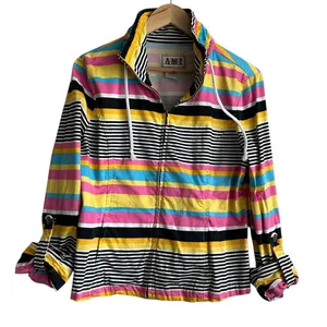 VTG Y2K AMI Women Jacket L Rainbow‎ Stripe Windbreaker Preppy Coastal Travel thumbnail 7