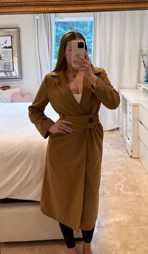 BLOWOUT SALE - Lim Belted Wool Coat Camel Brown Long Trench Style Tailored Jacket thumbnail 1