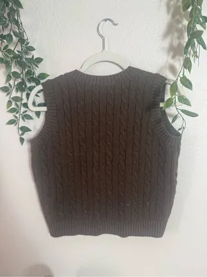 Brandy Melville Brown Cable Knit V-Neck Sweater Vest thumbnail 3