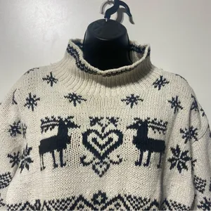 Chunky Knit Christmas Reindeer Fair Isle Sweater Size Small Vintage Glenover thumbnail 2