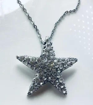 Large Crystal Star Pendant with Matching Chain Silver thumbnail 2