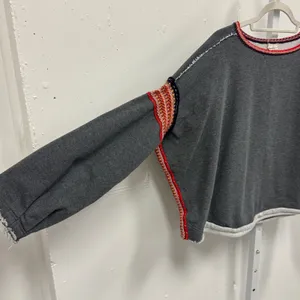 Natural Life Knit Trim Sweatshirt Top Boho Oversized Boxy‎ Heather Gray L/XL thumbnail 4