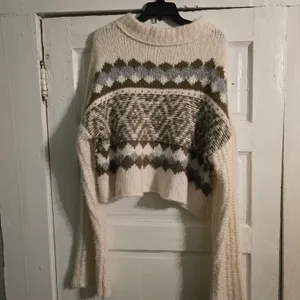 Free People Cream & Brown Patterned Crewneck Sweater thumbnail 2