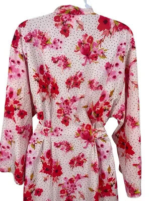 Oscar de la Renta Pink Label Floral Kimono Robe Belted Lounge Lightweight L thumbnail 6