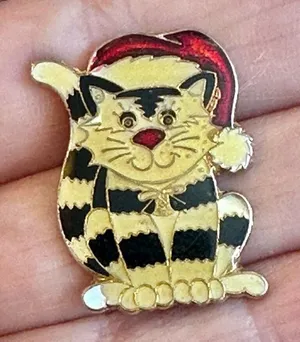 Vintage Centennia cat with Santa hat pin thumbnail 1