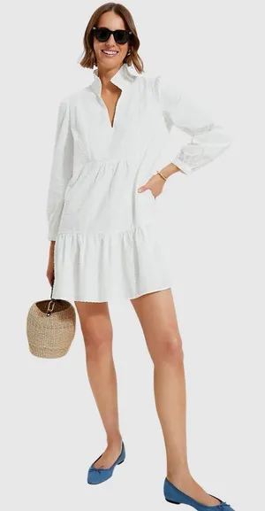 Tuckernuck Palmerston Swiss Dot 3/4 Sleeve Dress in White S thumbnail 1
