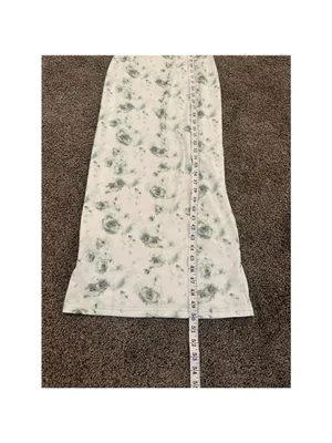 White Green Floral Maxi Dress Ruffle Sleeve Bodycon XS thumbnail 9