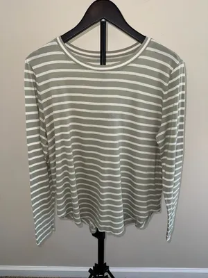 Loft Striped Long Sleeve Tee Size XL Green White thumbnail 1
