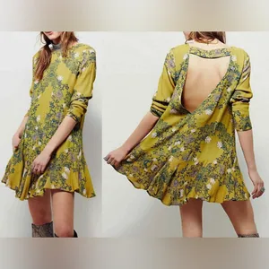 Free People Smooth Talker Tunic Top Womens S Mini Dress‎ Boho Floral Open Back thumbnail 2