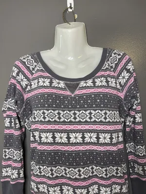 Victoria's Secret Thermal Shirt Womens Small Gray Fair Isle Scoop Neck Top thumbnail 1