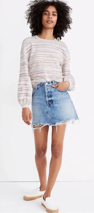 Madewell Sweater Bubble-Sleeve Crop Top in Rainbow Stripe XL thumbnail 1