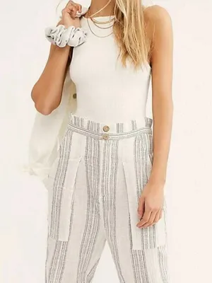 Free People Pants Size Large NWT Ivory Semi Sweet High Rise Coastal Beach Crop thumbnail 3