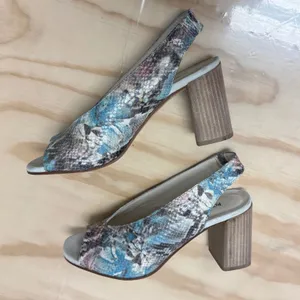Robertson Madison Blue Snakeskin Leather Peep Toe Slingback Block‎ Heel Shoes 37 thumbnail 4