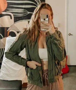 Madewell Olive Green linen blend cargo Jacket thumbnail 2