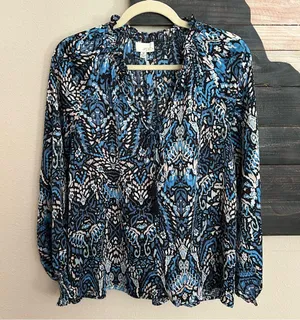 Pinch Blue Graphic Long Sleeve Blouse Size M thumbnail 1