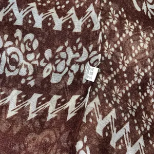 Brown Cream Boho Viscose Pashmina Shawl Wrap Scarf Floral Geometric Print thumbnail 3