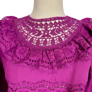 Sézane Elsa Blouse Eyelet Embroidered Ruffled Openwork in Purple Violet sz36/US4 thumbnail 5