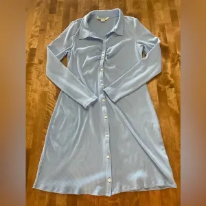 AMERICAN EAGLE Ribbed Knit Long Sleeve Midi Button Up Dress Baby Blue‎ XL thumbnail 3