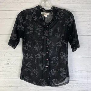 90's, Y2K Charlotte Russe black button front chiffon glitter top size L juniors thumbnail 1