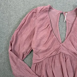 Free People Women's XS Pink Ruched Deep V-Neck Daia Top Peplum Long Sleeve thumbnail 3