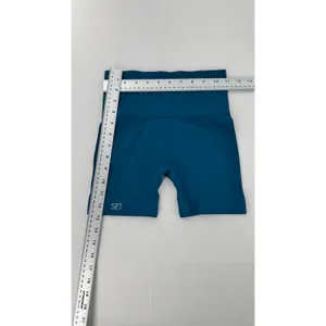Set Active Seamless High Waisted Biker Shorts Blue XS Ribbed Compression Workout thumbnail 3