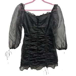 Lioness Black Corset Ruched Sheer Slv Feng Shui Lined Mini Dress Womens Medium thumbnail 15