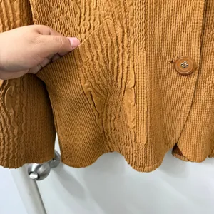 Flair M Textured Blazer‎ Jacket Brown Knit Career Office Shoulder Pads Retro 70s thumbnail 3