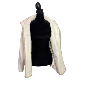 Columbia‎ Womens L Fleece Jacket Cream Full Zip Sherpa Collar Gorpcore Hiking thumbnail 2