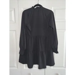 Amanda Uprichard Tiered Mini Dress Womens Size S Black Ruffle Neck Long Sleeve thumbnail 4