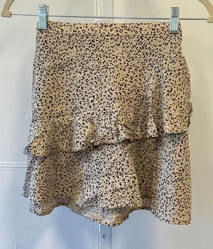 Japna Joyous & Free Leopard Print Ruffle‎ Mini Skirt Tan Black XS Rayon Summer thumbnail 1
