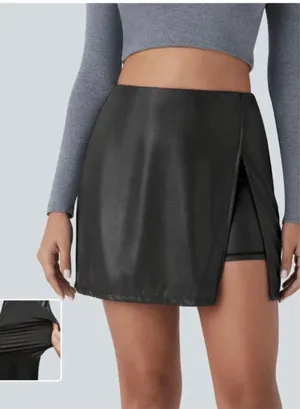 NWT Halara Softlyzero™ Faux Leather High Waisted Split Hem Skort- Size Medium thumbnail 1