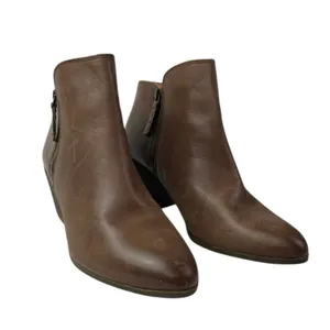 Frye Judith Women's Brown Leather Double Zip Almond Toe Heeled Ankle Boots Sz 9M thumbnail 5