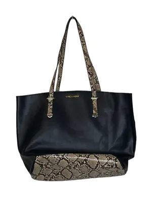 Kate Landry Black Leather ‎ Python Snake Print Tote Shoulder Bag Zip Top thumbnail 1