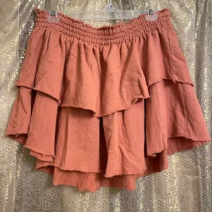 Aerie Orange Boho Tiered Raw Hem Pull On Ruffle Mini Skirt, XL thumbnail 1