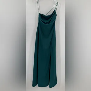 Keepsake Captivating Teal Green Satin One-Shoulder‎ Maxi Slip Dress size 4 thumbnail 3