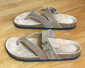 IDIFU Women’s Sandals Size 8.5 Taupe Suede Strappy Thong Buckle Flat New thumbnail 1