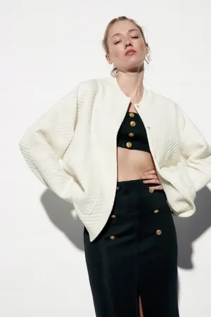 jacket coat bomber overcoat cream ribbed casual fall lightweight thumbnail 1