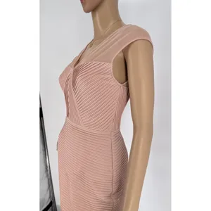 Calvin Klein‎ Womens Pink Ribbed Mesh V-Neck Cocktail Bandage Dress Size 2 thumbnail 2