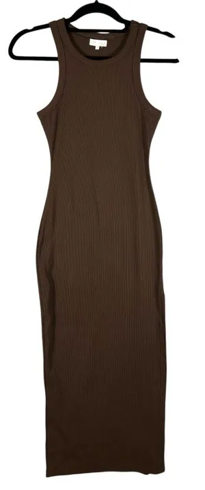 Meshki Dress‎ Women's Small Brown Ribbed Knit Side Slit Bodycon Sleeveless thumbnail 1