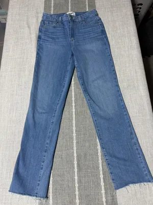 Paige Womens Size‎ 25 High Rise Slim Straight Raw Hem Blue Denim Jeans thumbnail 1