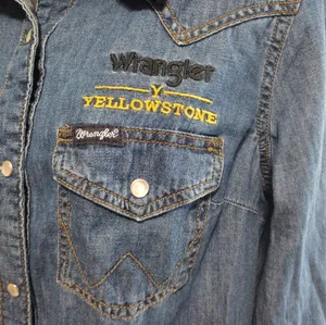 Wrangler Yellowstone denim pearl snap shirt thumbnail 2